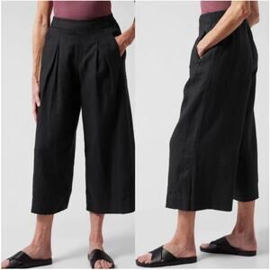 Athleta Pants Womens 12 Petite Black Playa Linen Wide Leg Crop Resort Casual